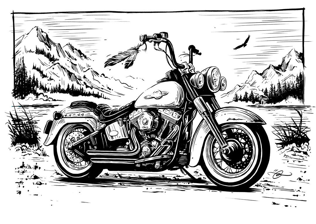 Harley Davidson Softail illustration by Adi Gilbert