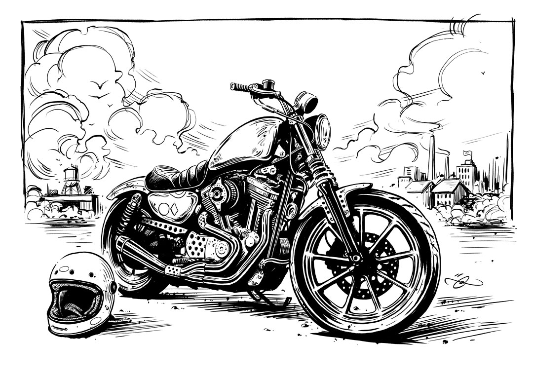 Harley Davidson Sportster illustration by Adi Gilbert