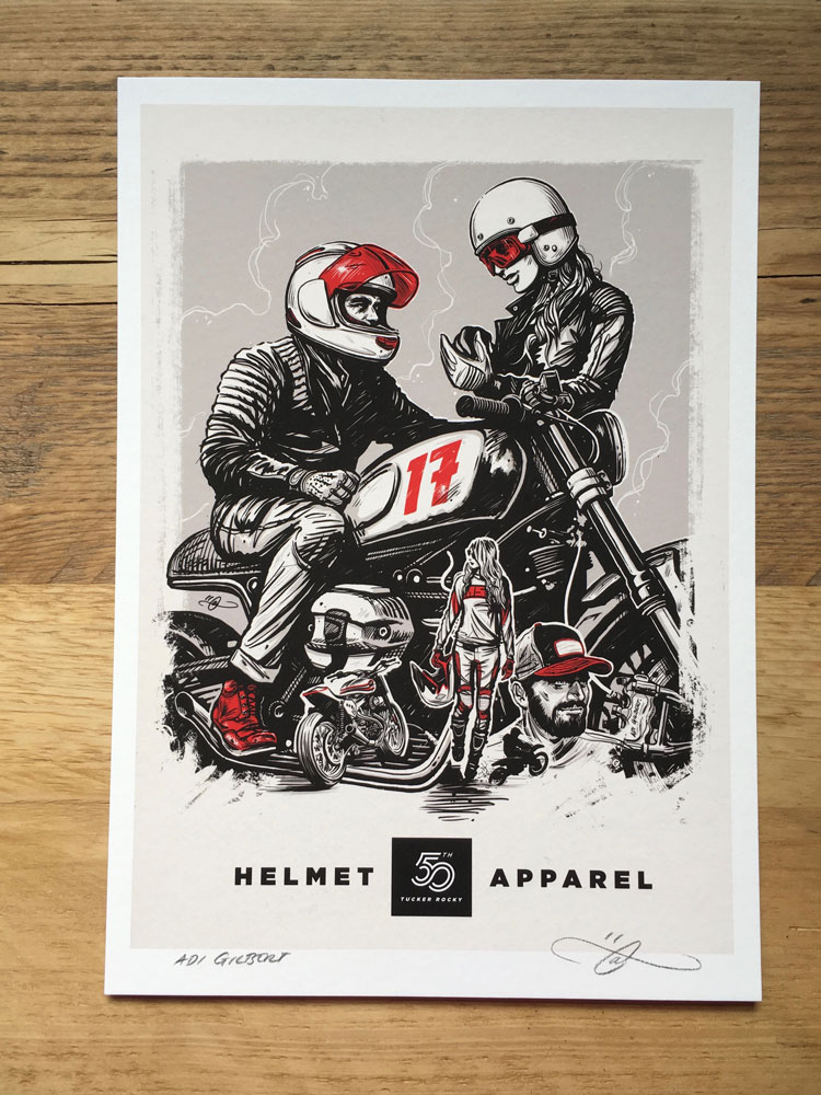 Helmet and Apparel print by Adi Gilbert (with logo / title)