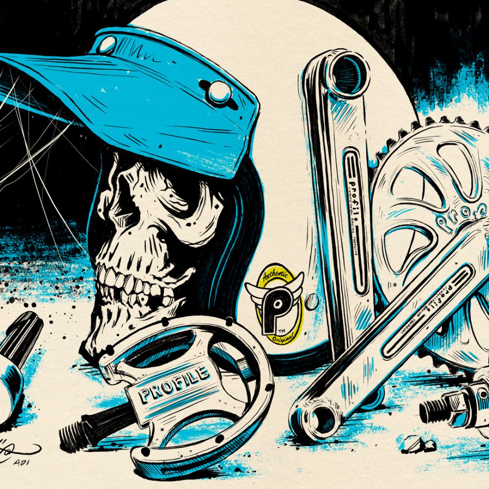 From the Dungeon with Profile Racing. Scratching the Surface of some of the best BMX components in history - Illustration By Adi Gilbert