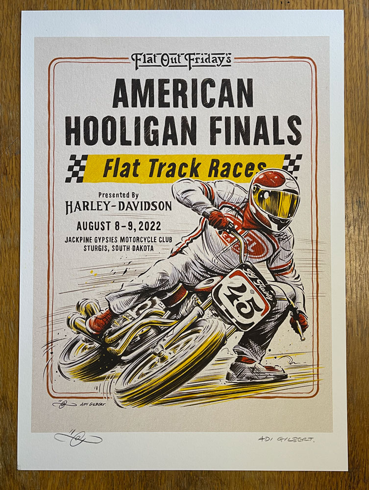 American Hooligan Flat Track Motorcycle Race Finals poster illustration print by Adi Gilbert
